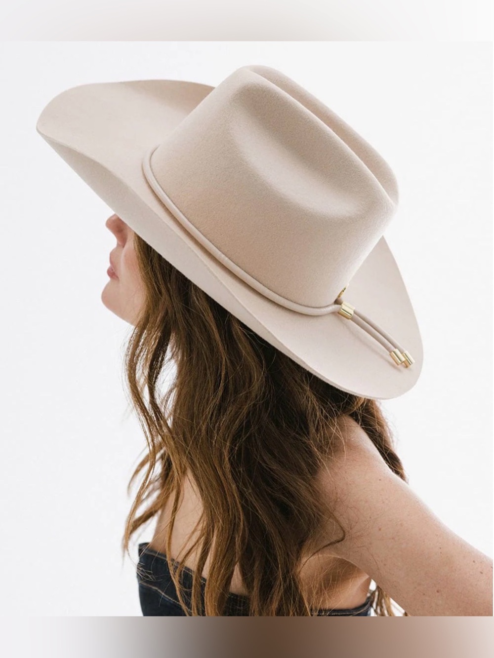 Gigi Pip Vegan leather bolo hat band, cream with gold ((BAND ONLY, NO HAT))
